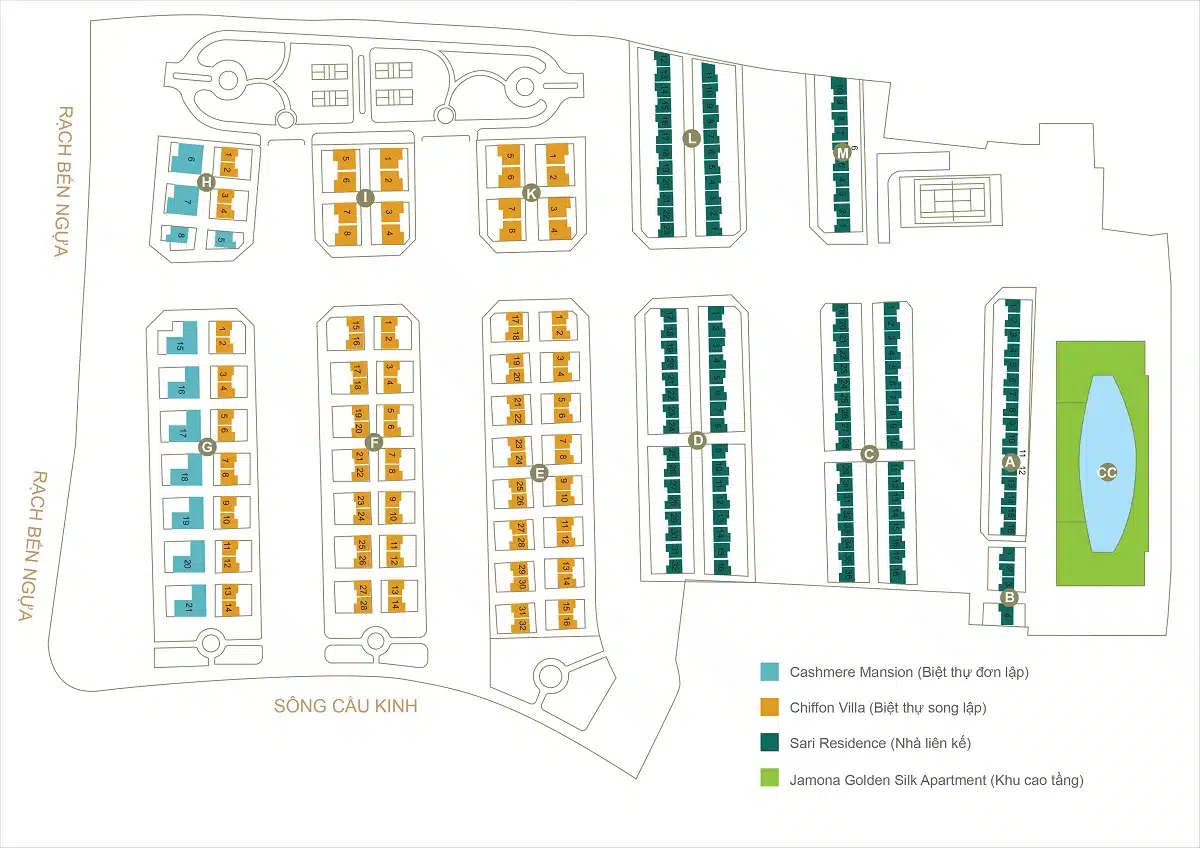 Mặt bằng phân lô Biệt Thự Và Nhà Phố Jamona Golden Silk