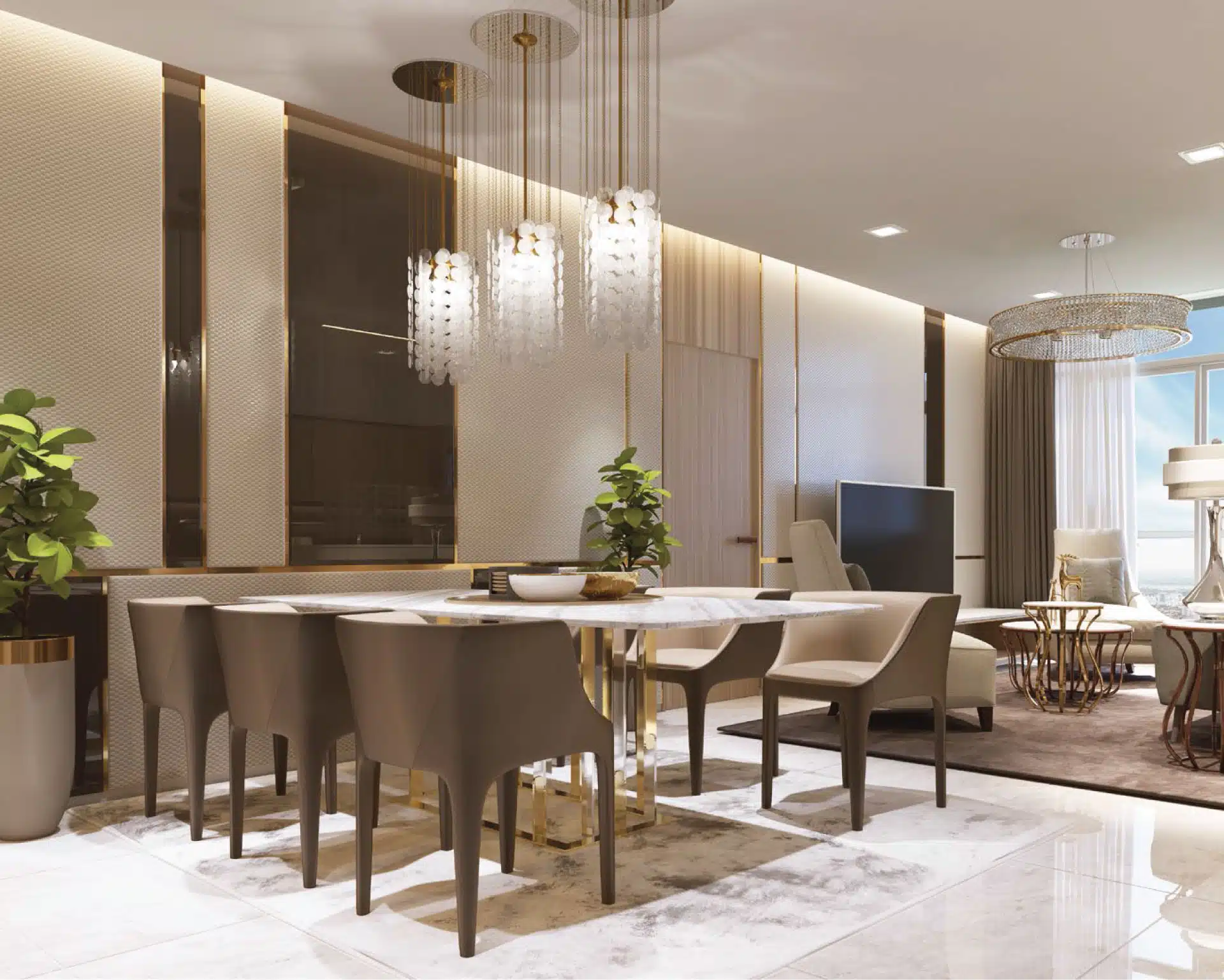 Phòng khách được thiết kế sang trọng, hiện đại