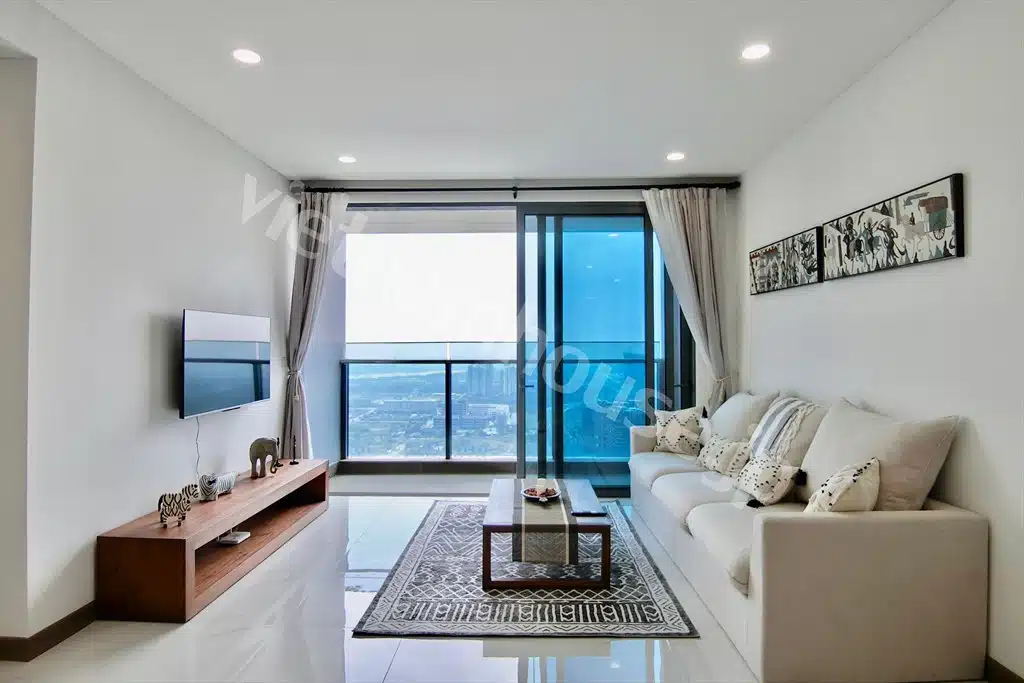 Sunwah Pearl 3PN cho thuê – tầng cao, nội thất gỗ, view sông