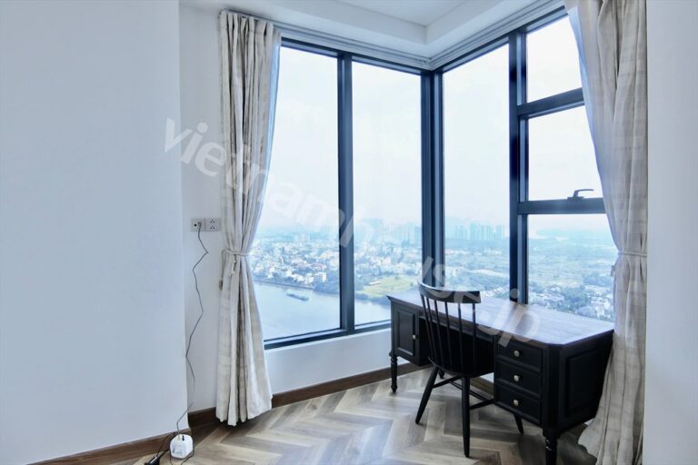 Sunwah Pearl 3PN cho thuê – tầng cao, nội thất gỗ, view sông